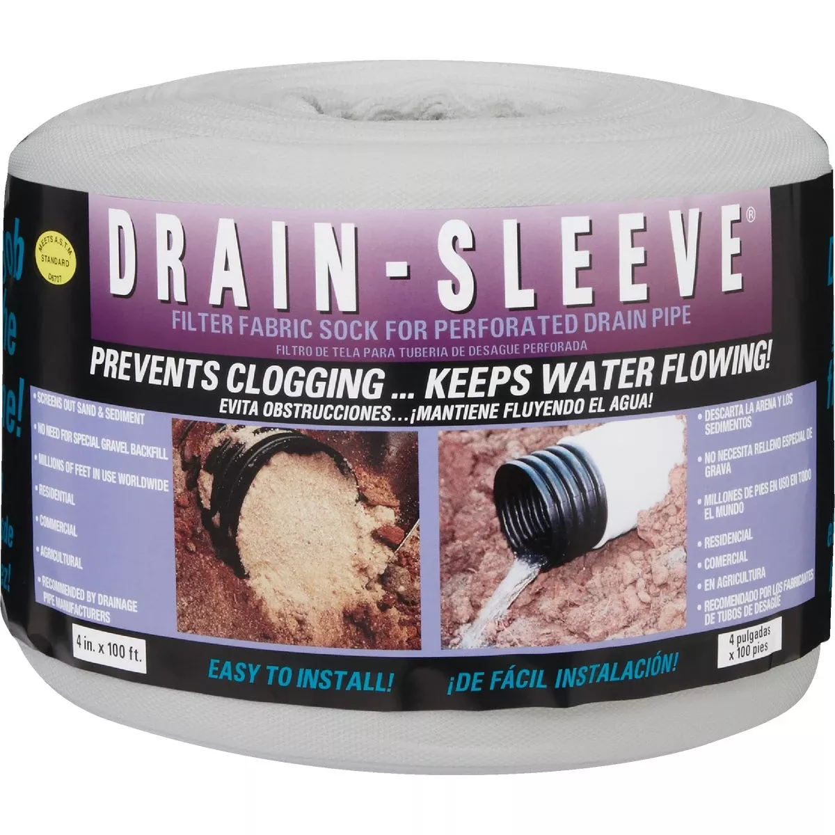 04100-10 Drain Sleeve Sock, 4 In. X 100 Ft. Fabric Filter