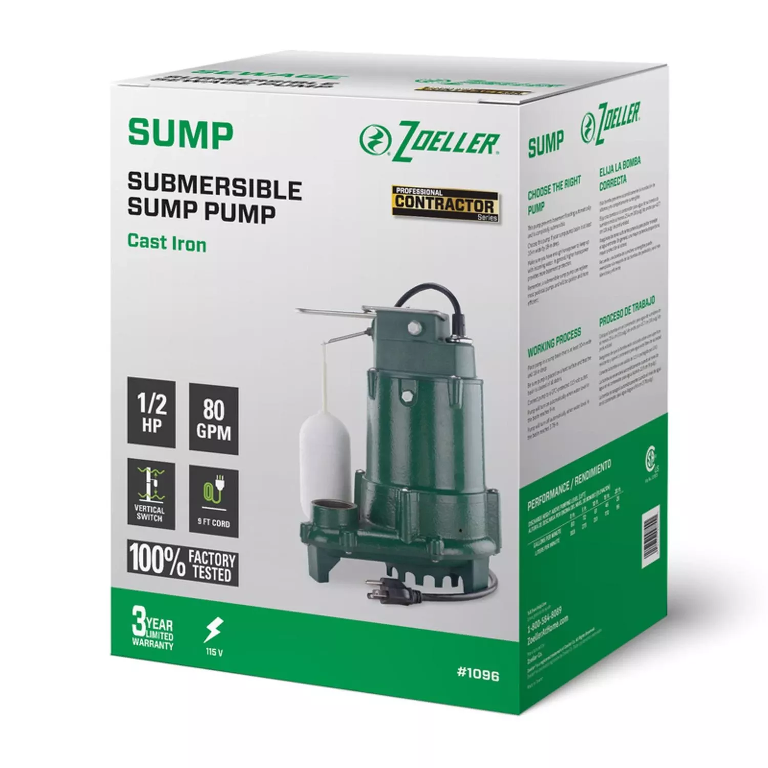 1/2 Hp Pro 115v Cast Iron Submersible Sump Pump With Vertical Float Switch