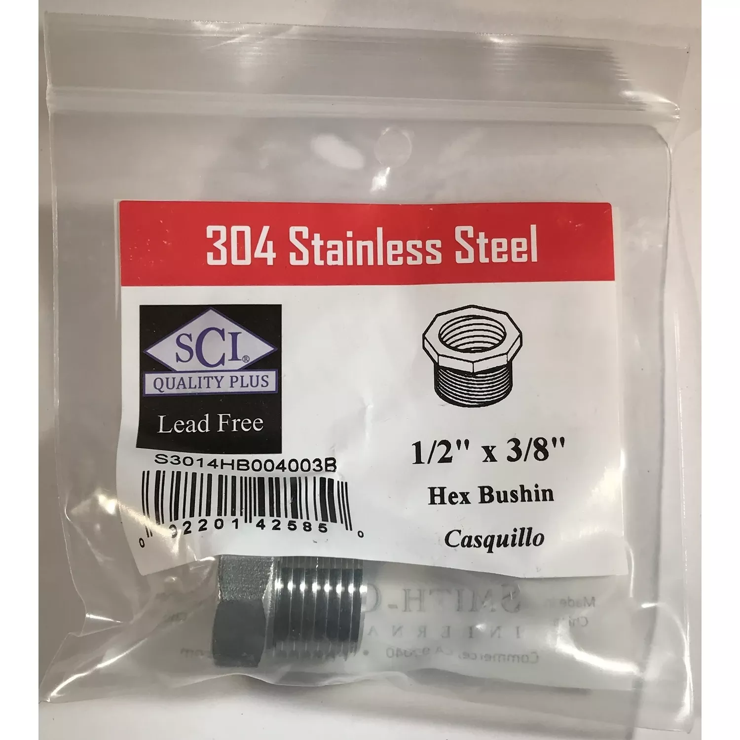 1/2 In. Mpt X 3/8 In. Fpt Stainless Steel Hex Bushing