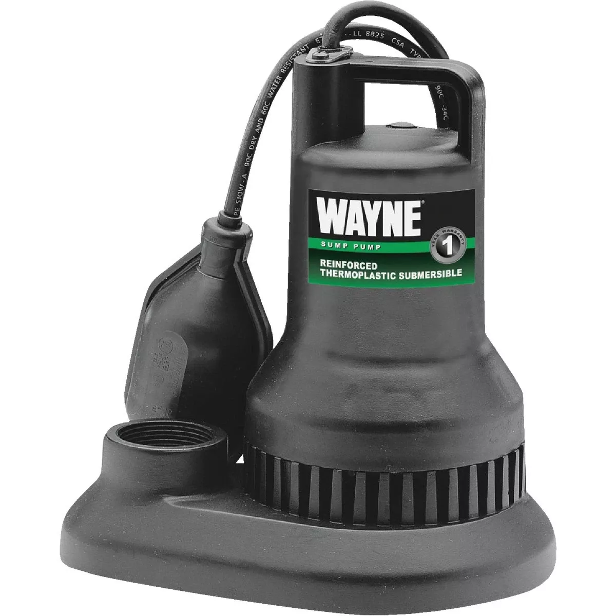 1/3 Hp 115v Thermoplastic Submersible Sump Pump With Tethered Float Switch