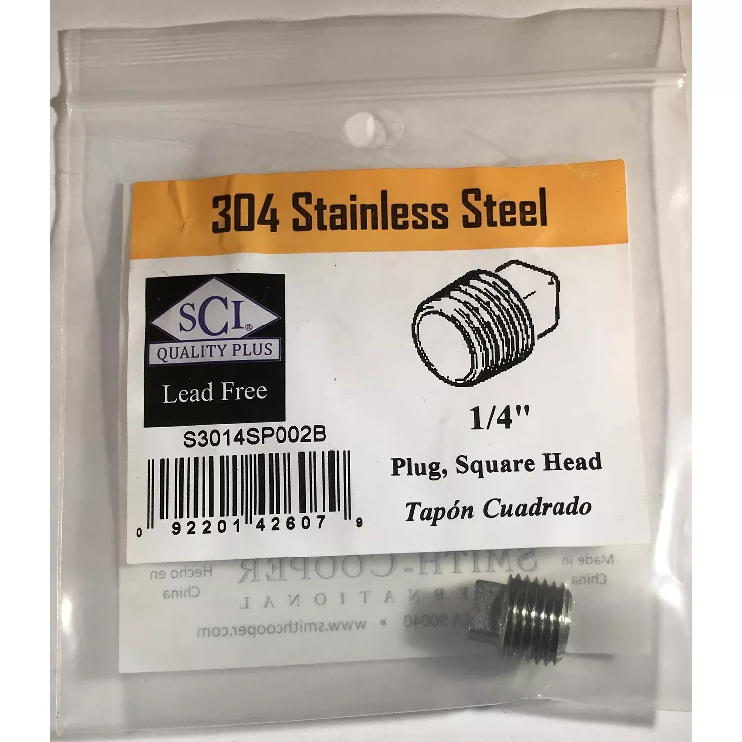 1/4 In. Mpt Stainless Steel Square Head Plug – Lead-free