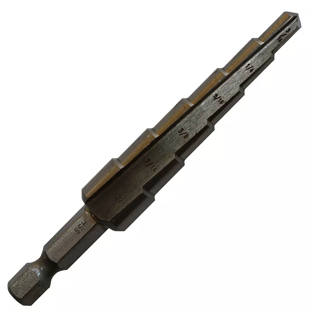 #1 HSS Quick Change Hex Shank Step Drill Bit, (1/8″- 1/2 by 1/32″), VAC1HEX