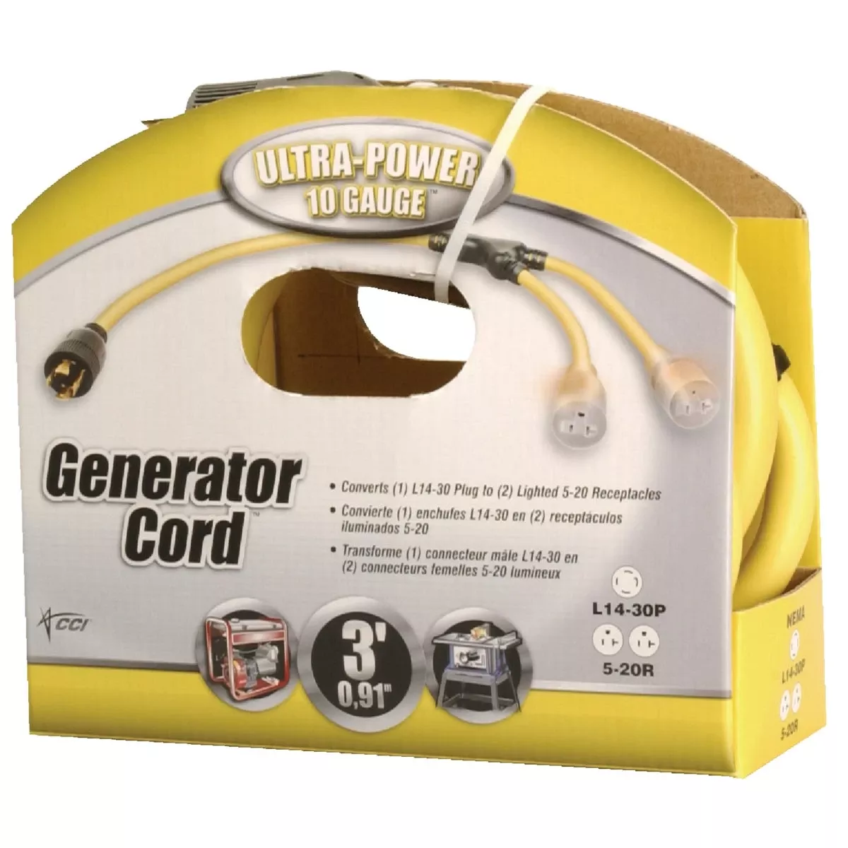 10-guage Generator Adapter Cord, 3 Ft.