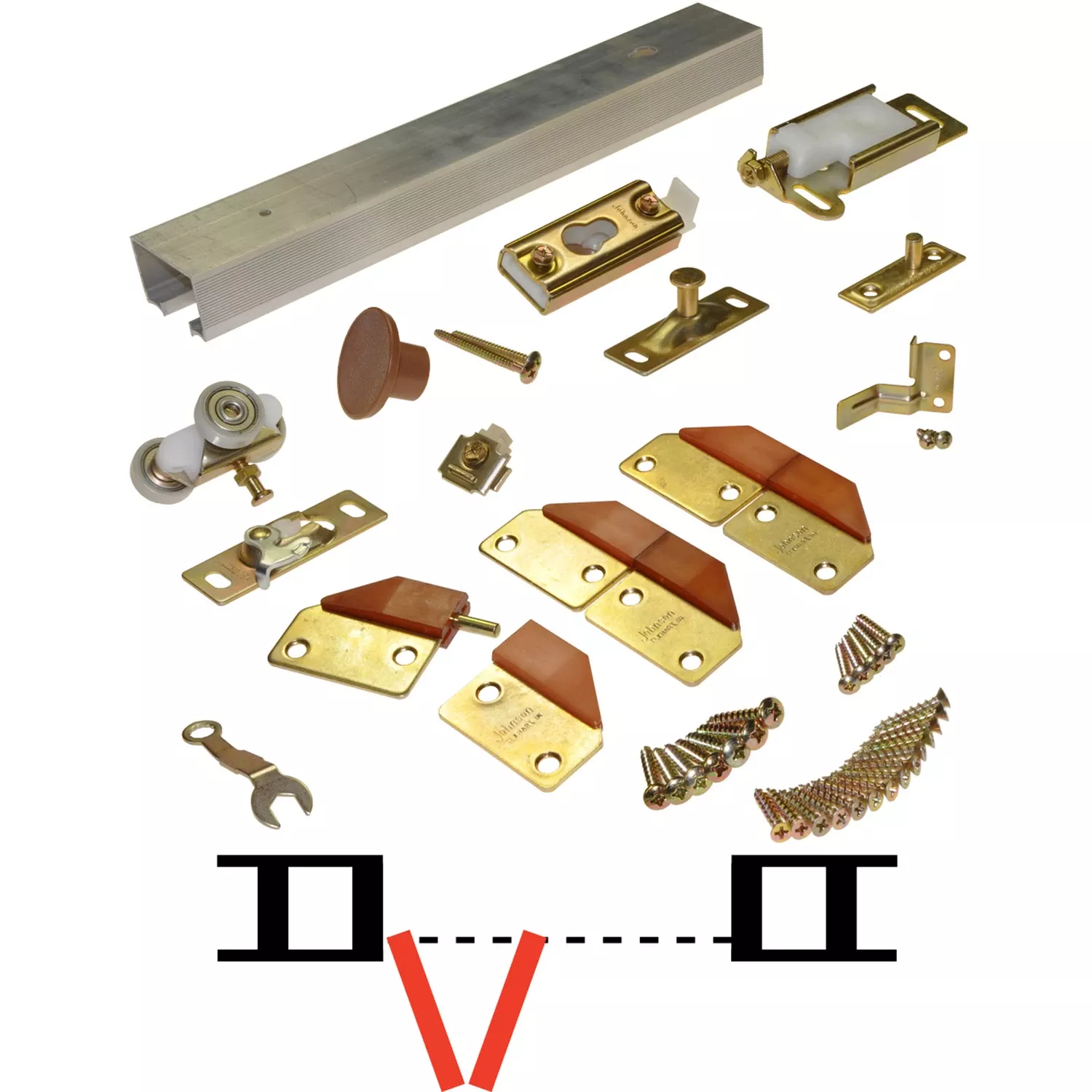 100fd362 Bi-fold Door Hardware Set, 36 In L Track, Top Mounting, 75 Lb Capacity