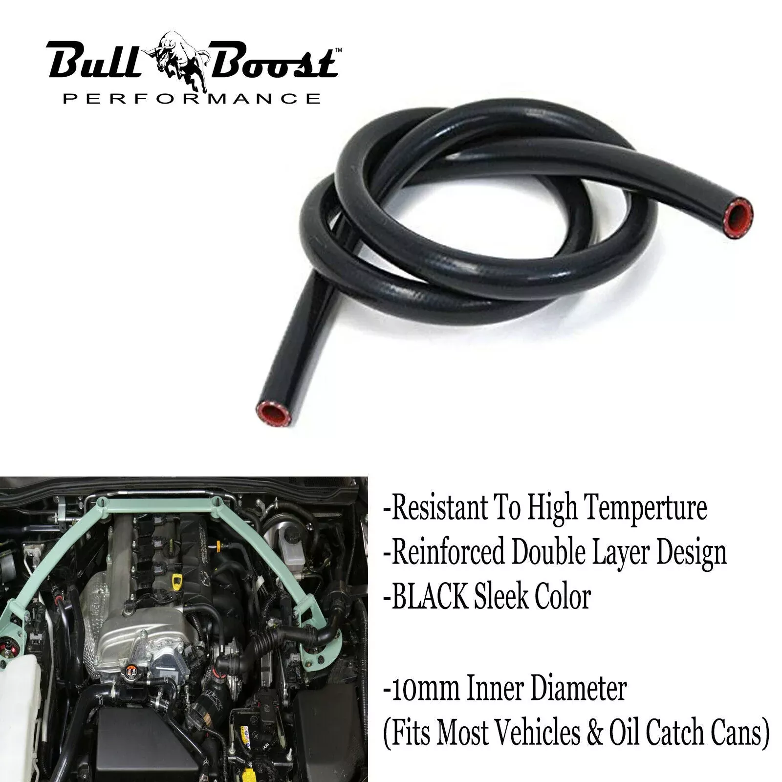 10mm 3/8″ Black Vacuum Silicone Hose Racing Line Pipe Tube 4 Feet Per Order