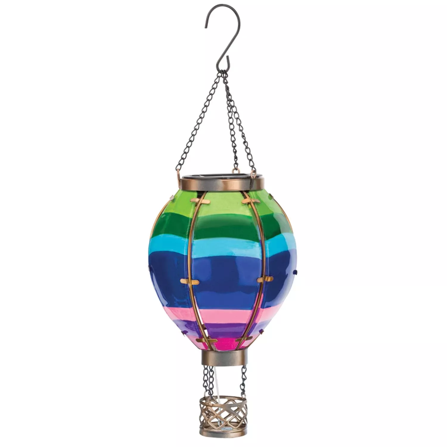 15″ Multicolored Glass Hot Air Balloon Solar Lantern