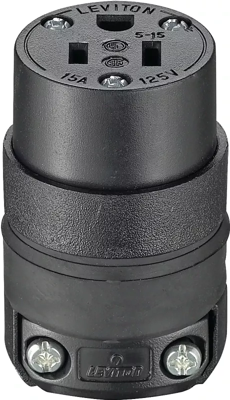 15a 125v 3-wire 2-pole Rubber Ground Connector For Rough Use