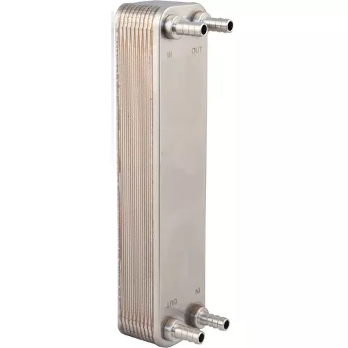 20 Plate Homebrew Beer Wort Chiller Stainless Steel & Brazed Copper Heat Exchanger 1/2″ Barb Fitting – 12.4″ L x 2.9″ W x 2″ H
