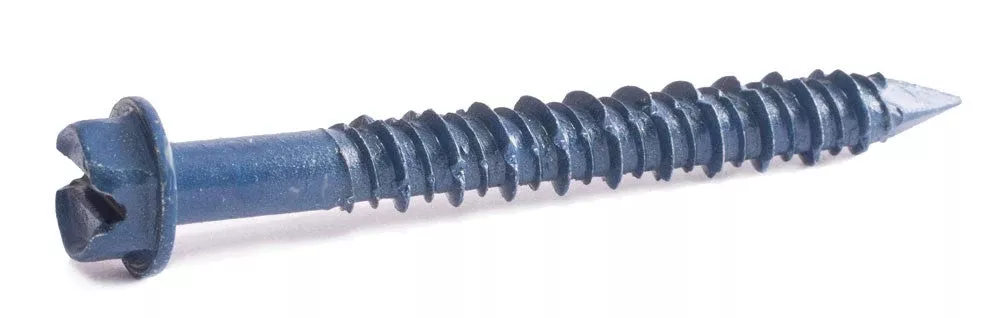 3/16 x 4 Slotted Hex Hi-Low Thread Concrete Screws Blue Ceramic Coated (1000)