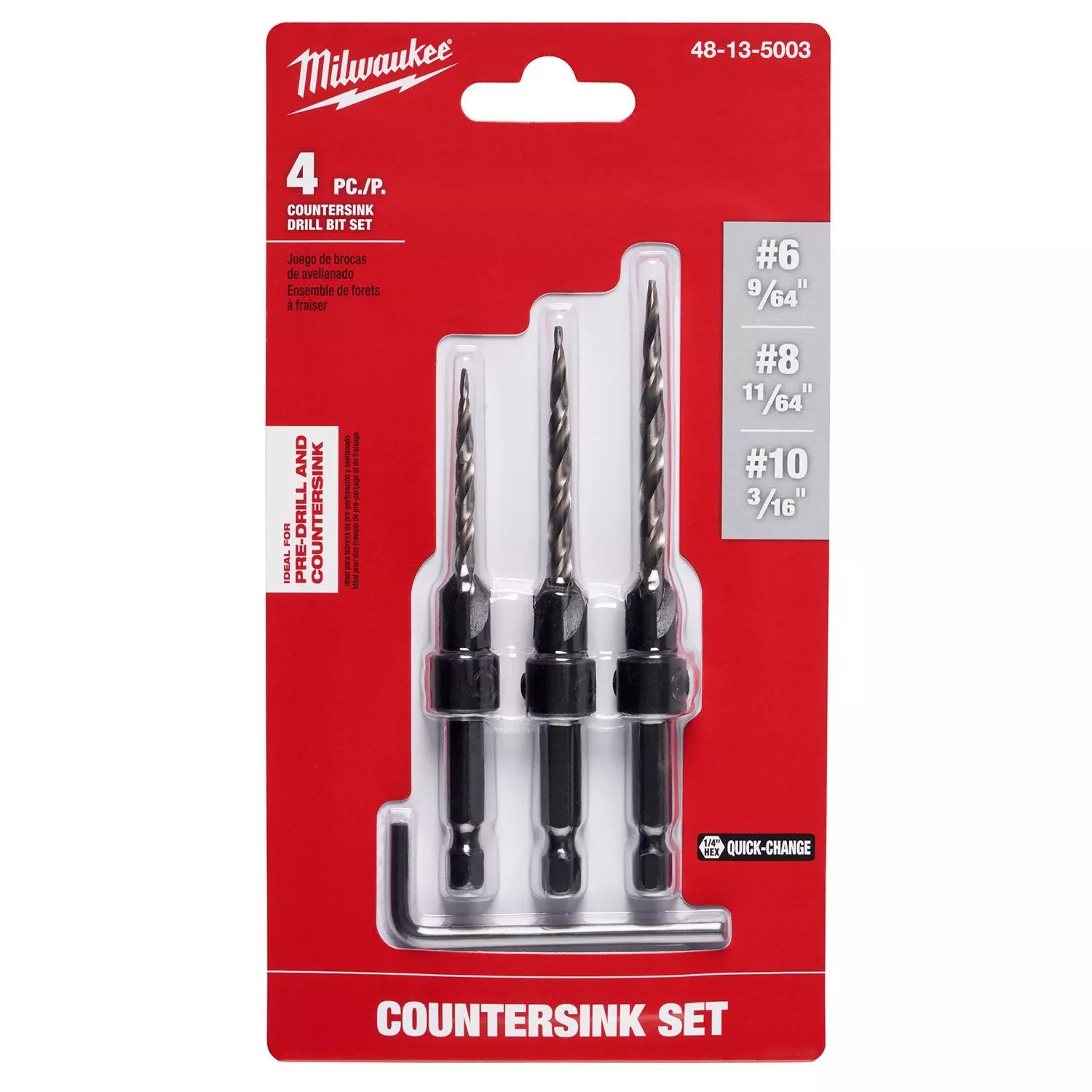 3-piece High Speed Steel Countersink Bit Set With Quick Change Hex Shank