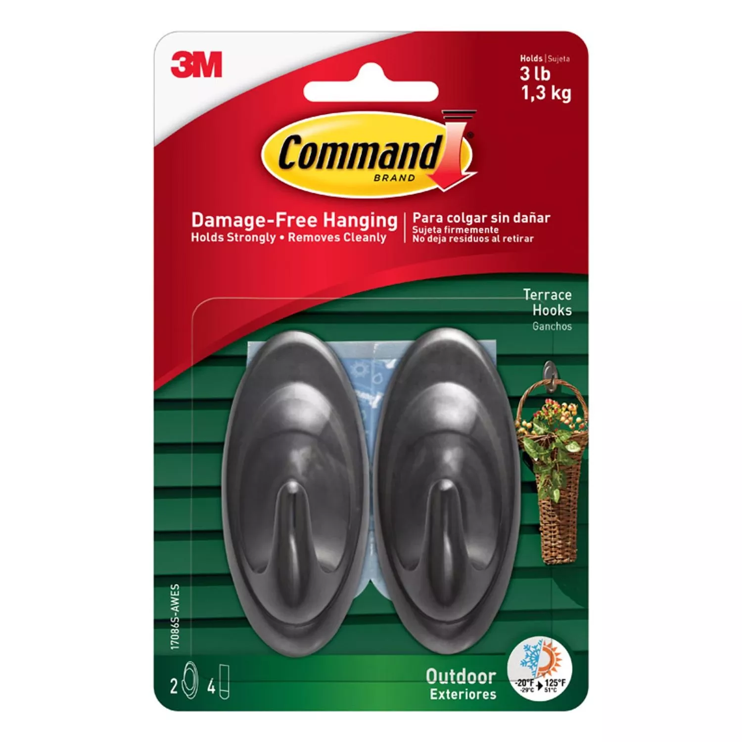3m Command Medium Plastic Hook 3.25 In. L 2 Pk