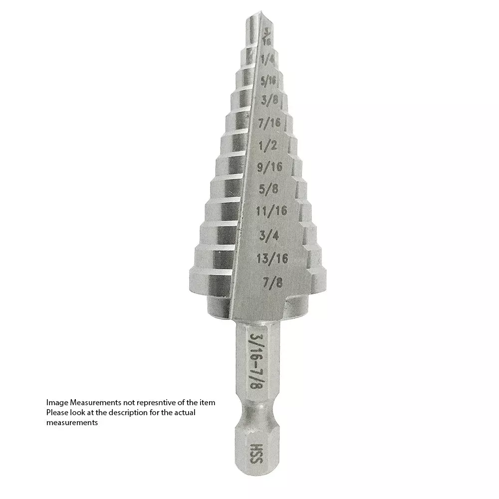 #4 HSS Quick Change Hex Shank Step Drill Bit, (3/16″ – 7/8″ by 1/16″), VAC4HEX