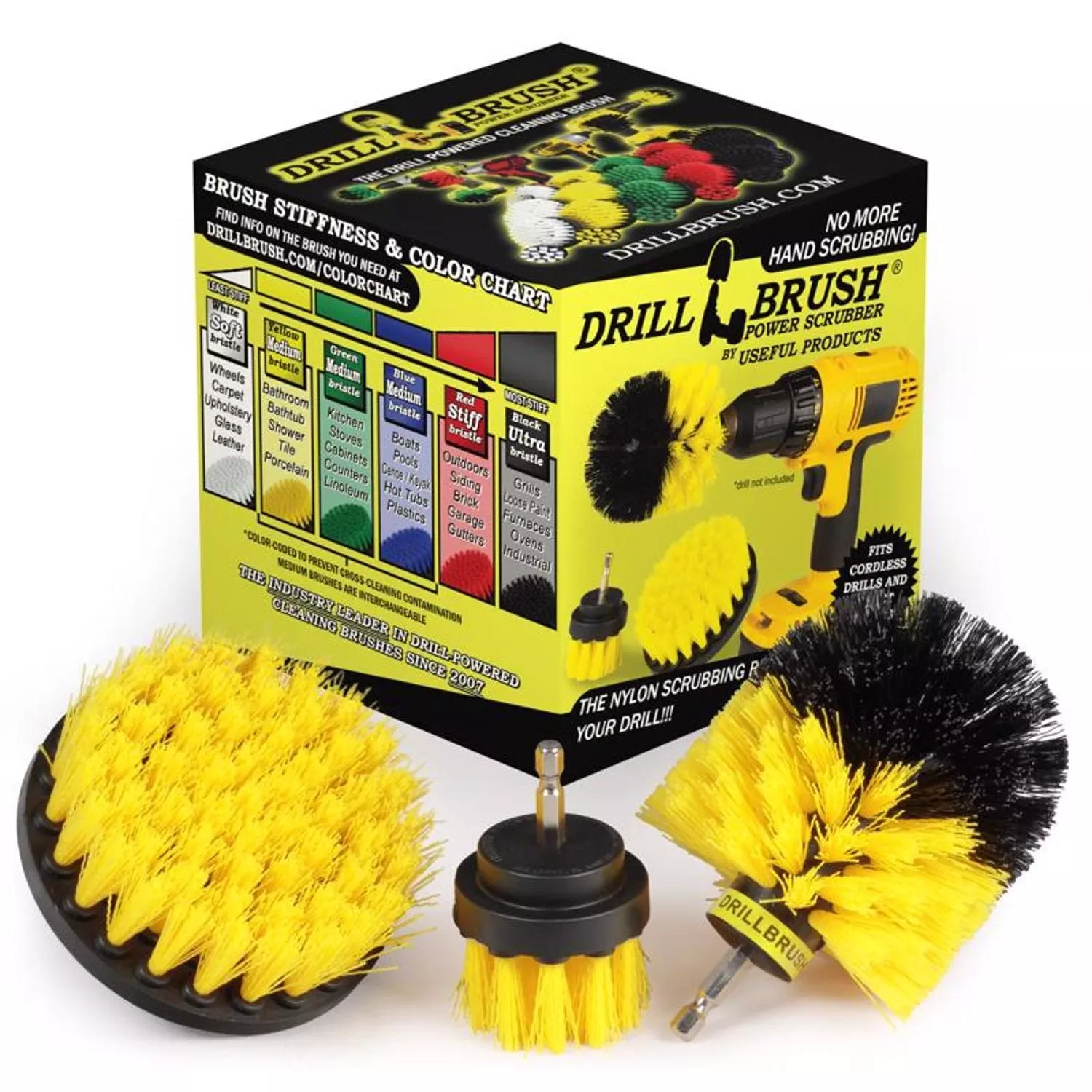 4 In. Medium Bristle Metal Handle Drill Brush Set - 3 Pieces