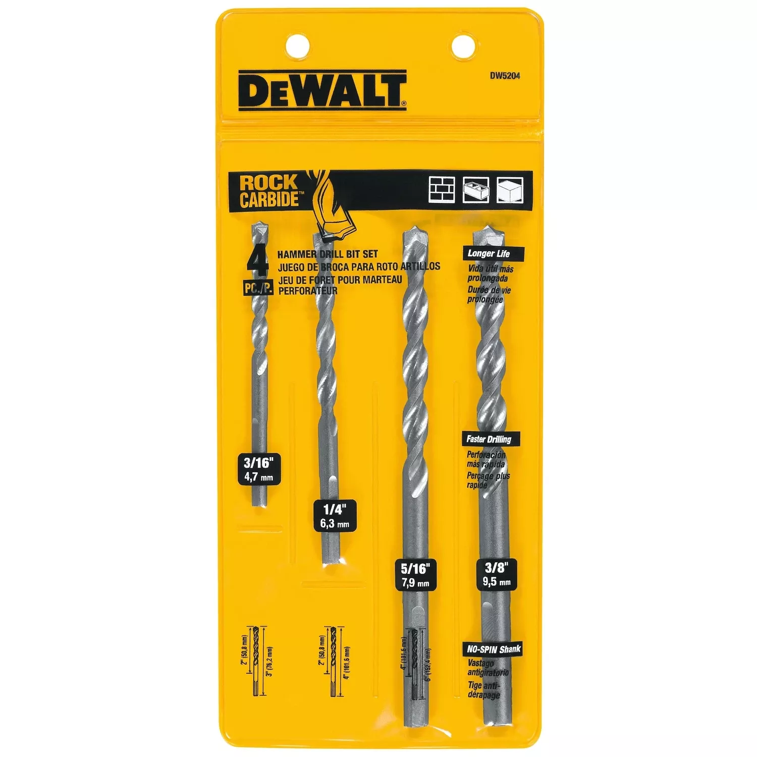 4-pc. Percussion Masonry Drill Bit Set