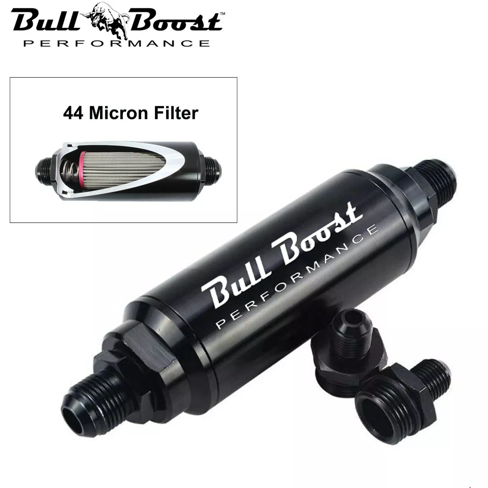 44 Micron Fuel Filter Inline -6AN -8AN -10AN Universal High Flow Turbo Billet
