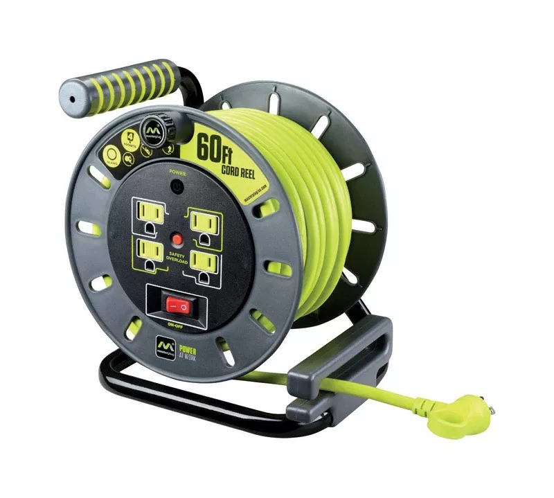 60 Ft. L Pvc Cord Reel With 4 Outlets And Power Switch