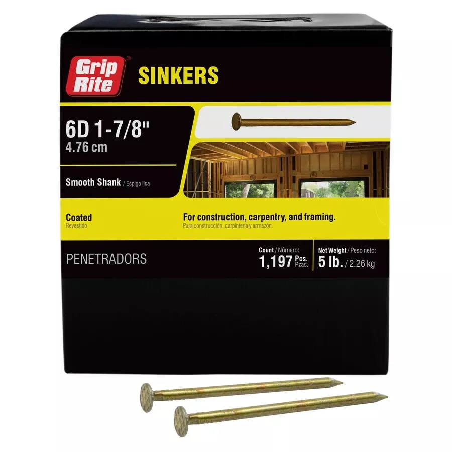 6d 1-7/8 In. Sinker Coated Steel Nail Countersunk Head 5 Lb Box