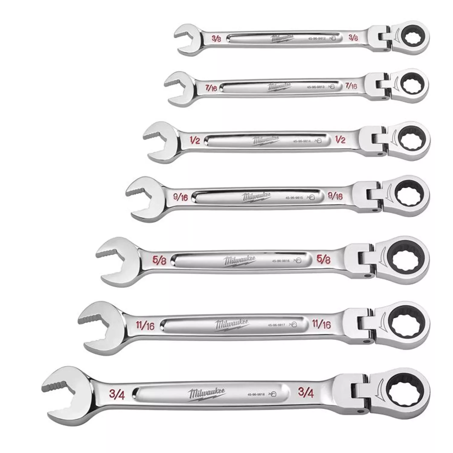 7-piece Sae Ratcheting Flex Head Combination Wrench Set Model 48-22-9429