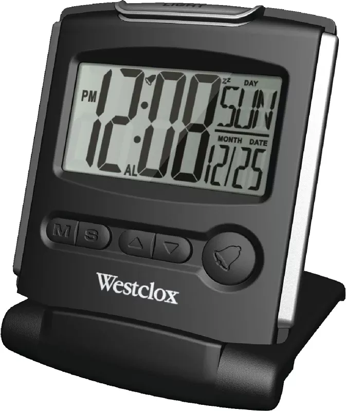 72028 Black Travel Alarm Clock With Lcd Display And Snooze Feature