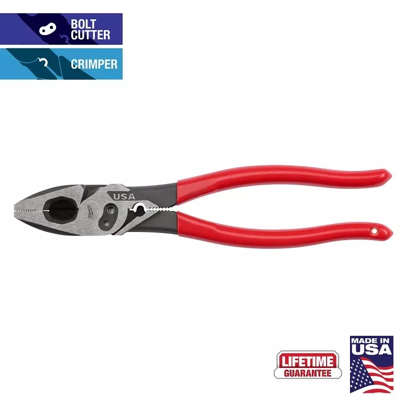 9 In. Dipped Grip Linesman Pliers With Crimper, Bolt Cutter & Reaming Head