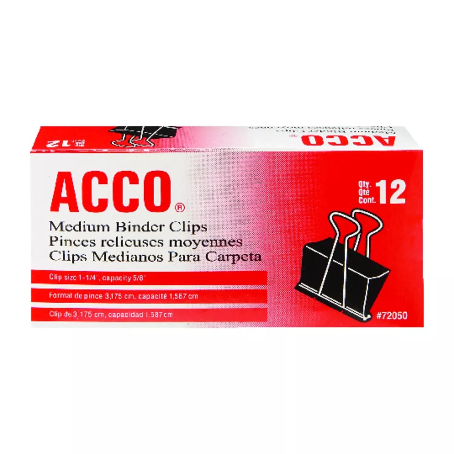 Acco Medium Black/silver Binder Clips 12 Pk