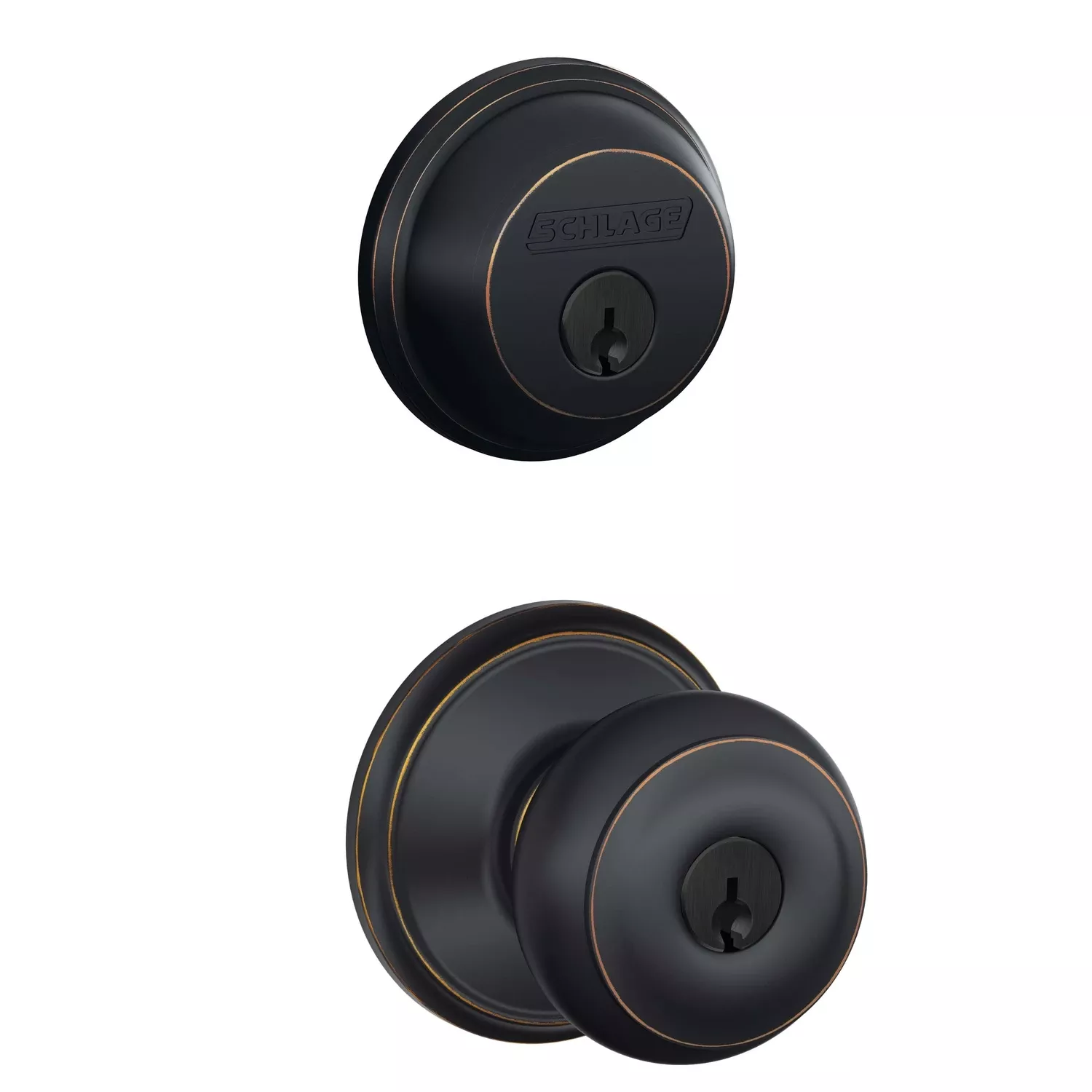 Aged Bronze Georgian Design Combination Keyed Entry Lockset And Deadbolt