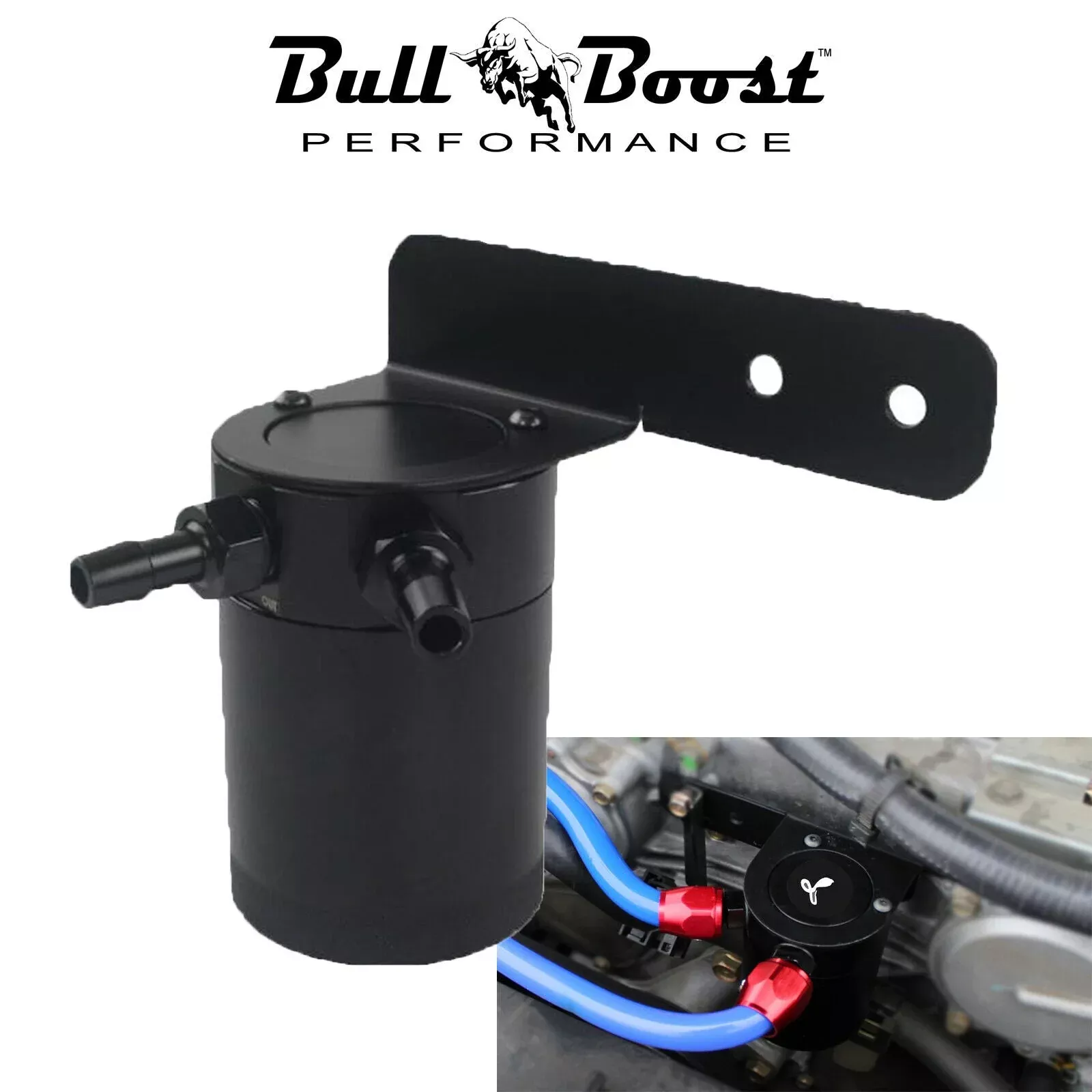 Aluminum Baffled 2 Port Oil Catch Can Reservoir + Mount Bracket
