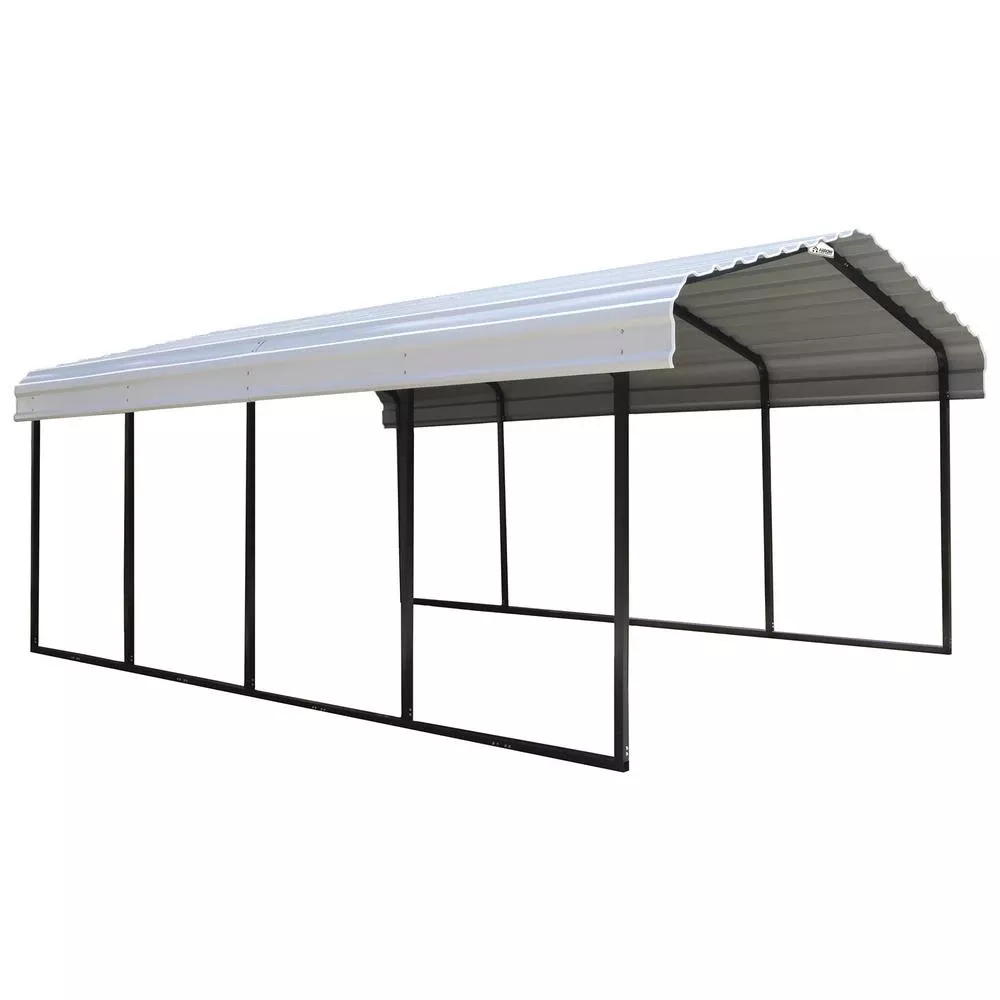 Arrow 12 Ft. X 20 Ft. X 8.5 Ft. Eggshell Metal Peak Carport Without Floor Kit