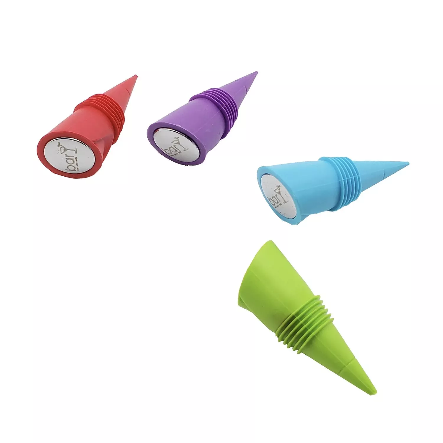 Assorted Plastic And Silicone Wine Stopper Set Of 4 - Ergonomic Design