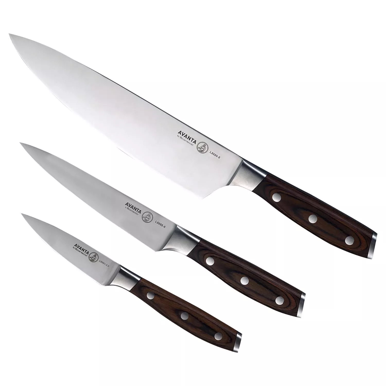 Avanta Stainless Steel 3 Piece Starter Knife Set With Wood Handles