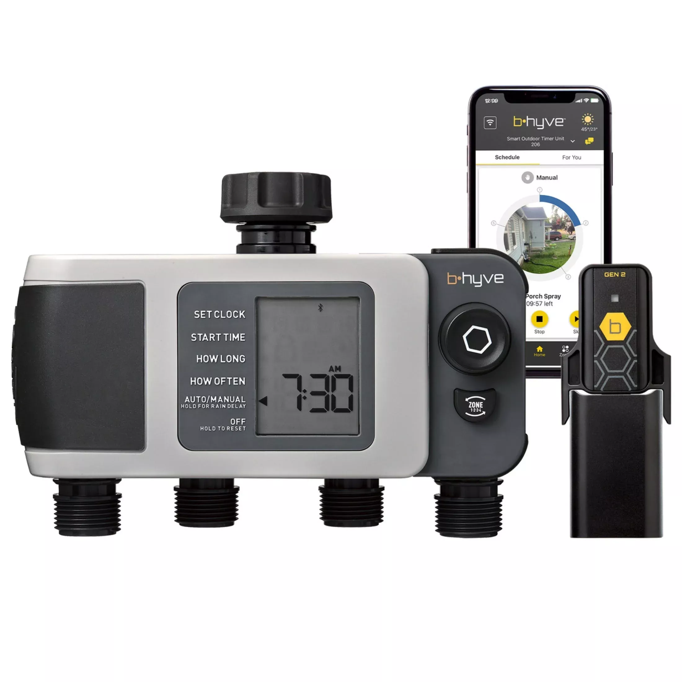B-hyve XD 4-Outlet Smart Hose Faucet Sprinkler Timer with B-hyve Smart Gen 2 Hub | 24639