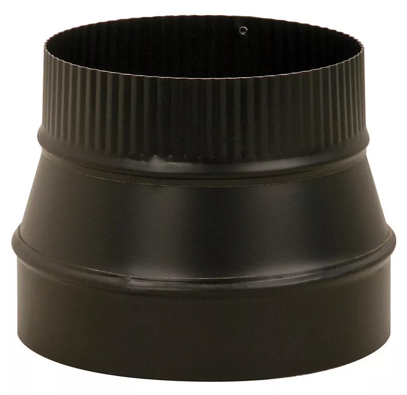 Black Stove Pipe Reducer, Small End Crimp, 24 Gauge, 6 X 5 In.