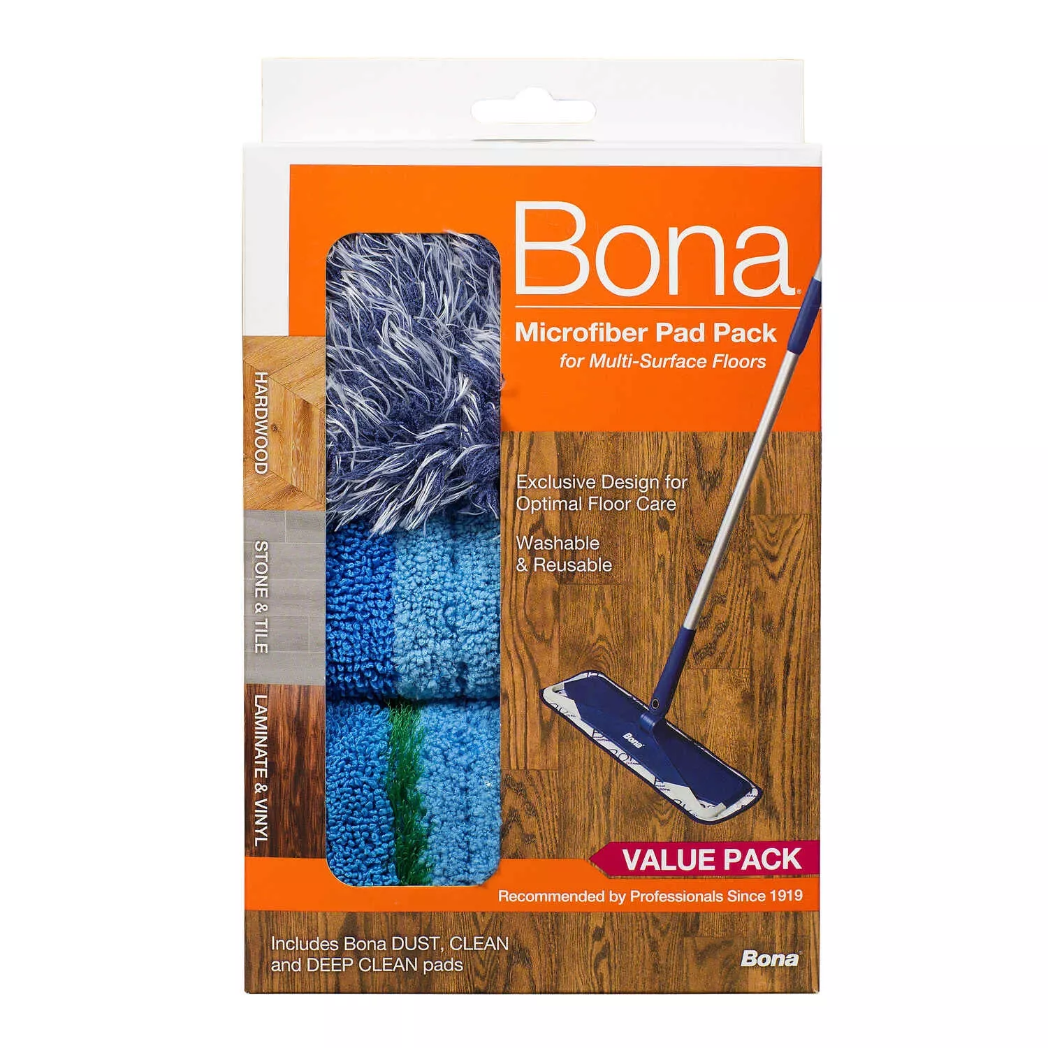 Bona Microplus 15 In. Wet Microfiber Mop Pad 3 Pk