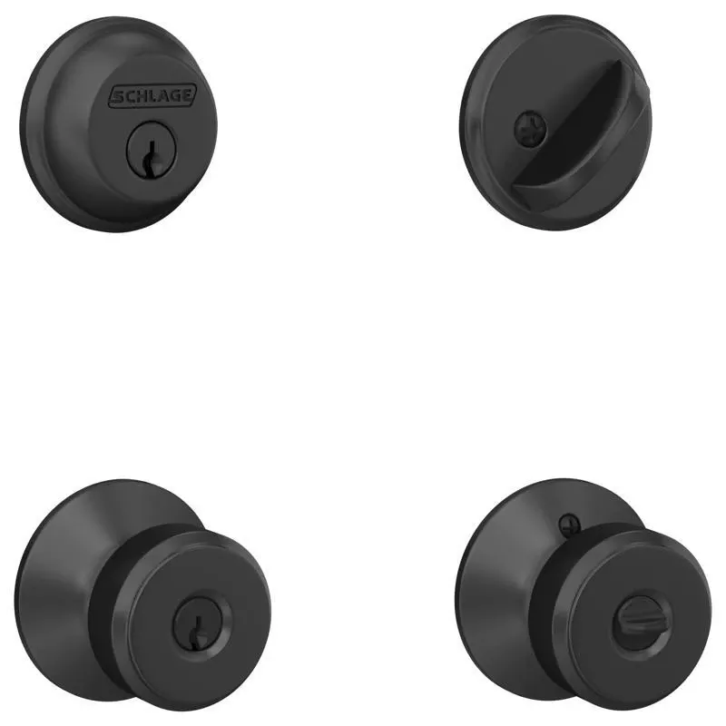 Bowery Matte Black Steel Entry Knob And Single Cylinder Deadbolt - Model Fb50ngbwe622