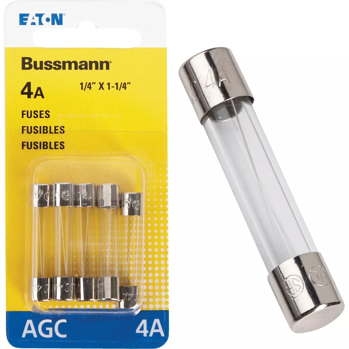 Bussmann 4 Amps Fast Acting Glass Fuse 5 Pk