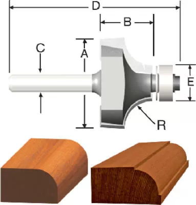 Carbide Tipped 5/8 In. Roundover Router Bit, 1/4 In. Shank