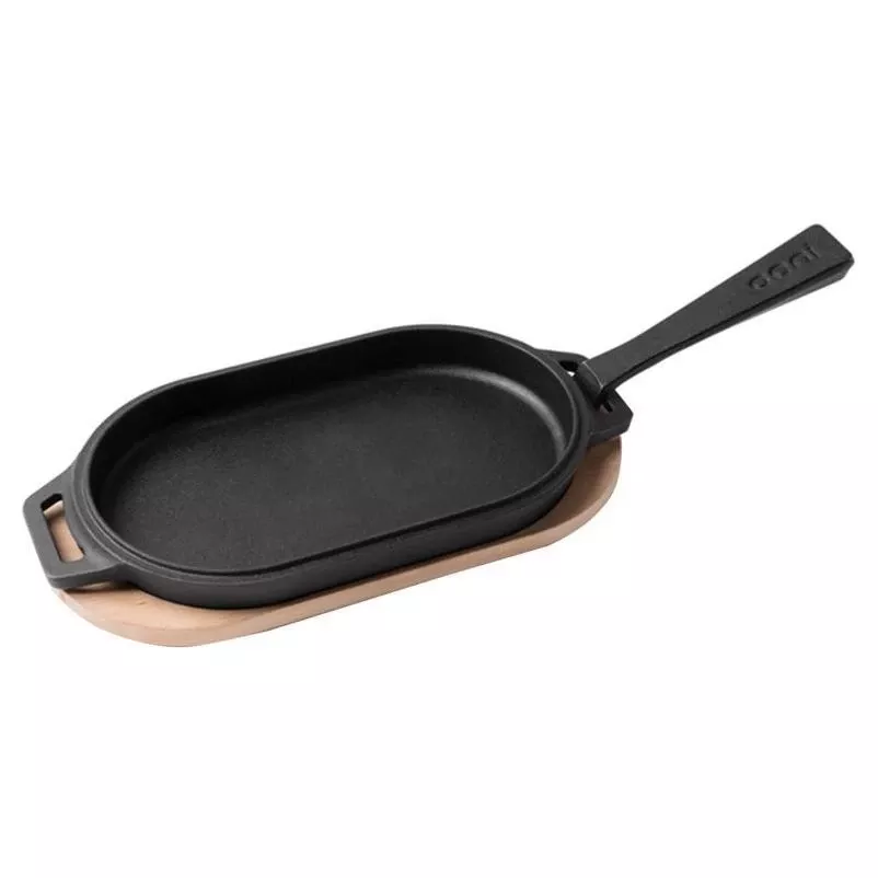 Cast Iron Sizzler Pan 12.2" X 6.3" With Removable Handle And Trivet Stand