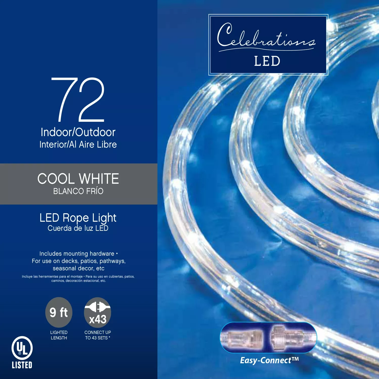 Celebrations Led Cool White 72 Ct Rope Christmas Lights 9 Ft.