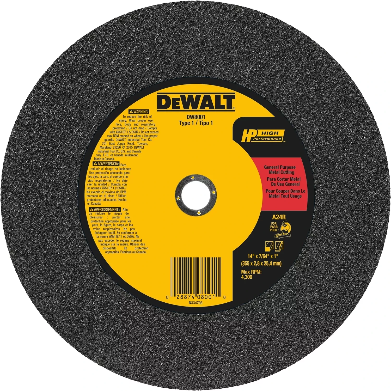 Chop Saw Wheel, Metal, 14 In.