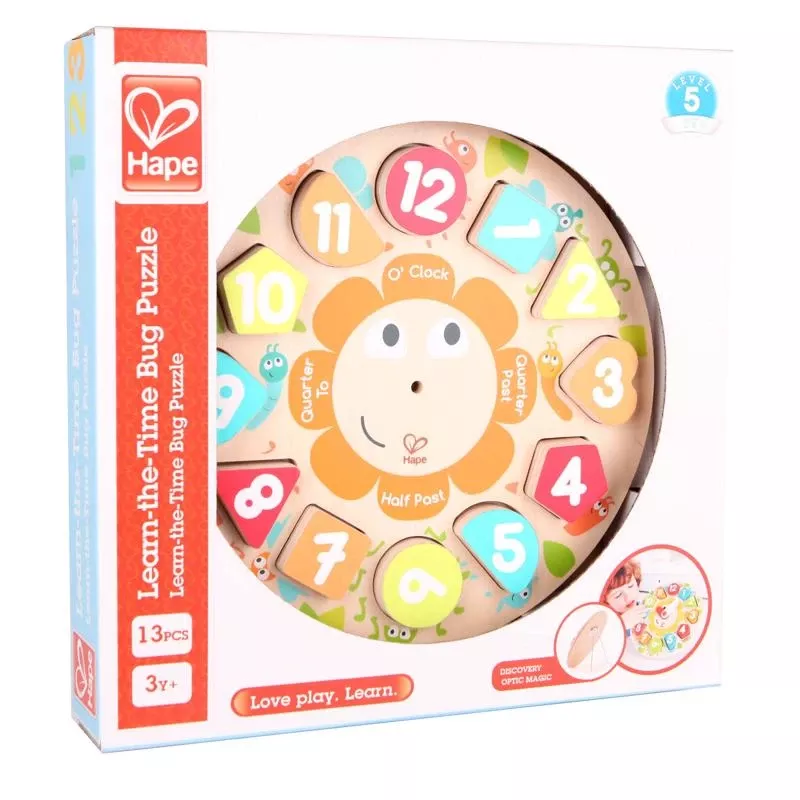 Chunky Clock Puzzle Hardwood Assorted 13 Pieces For Ages 3 And Up