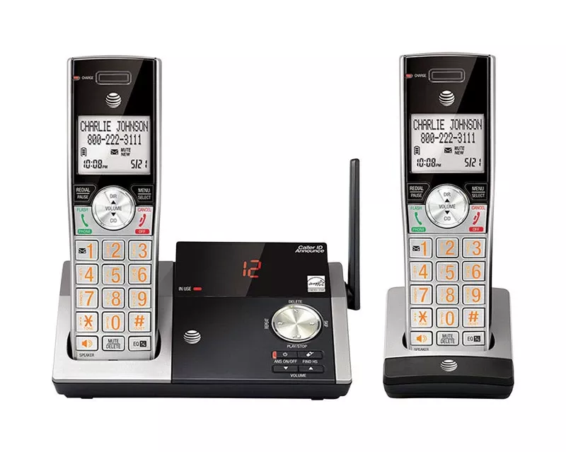 Cordless Phone With Answering System & Caller Id, Silver/black, 2 Handsets