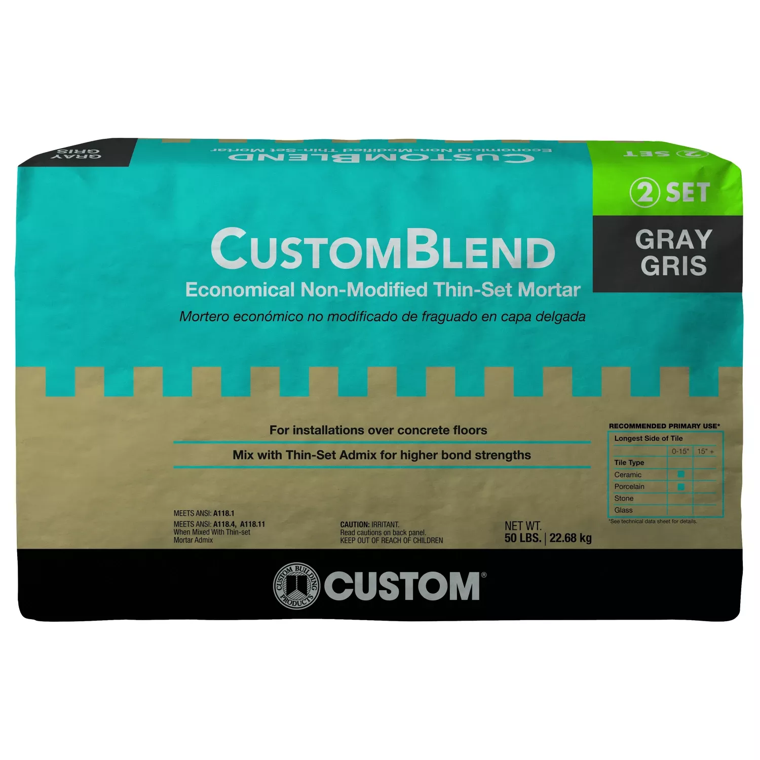 Custom Blend Thin Set Mortar, Gray, 50 Lb.