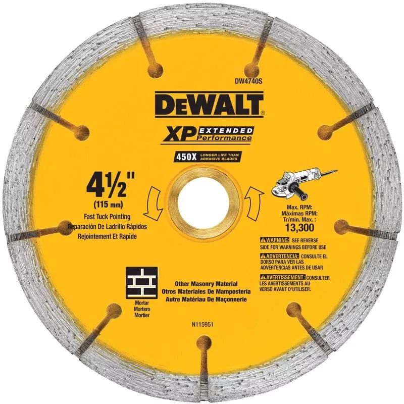 Dewalt 4-1/2 In. D X 5/8 In. Diamond Segmented Tuckpointing Blade 1 Pk