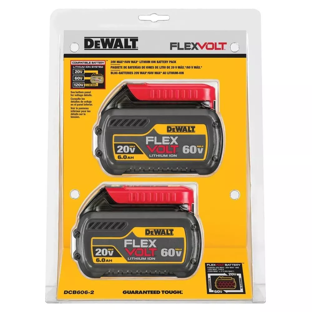 DEWALT DCB606-2 FLEXVOLT 20/60V MAX* Battery Pack 6.0AH (2 PK)