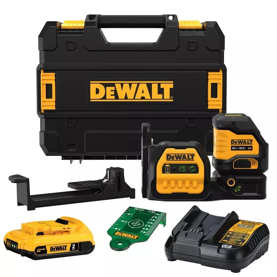 DEWALT DCLE34020G-QU 20V MAX* XR Cordless Cross Line Green Laser Kit