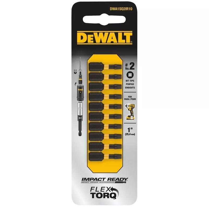 Dewalt Flextorq 1‑in #2 Impact Screwdriver Bit – Square & Hex Shank, Steel
