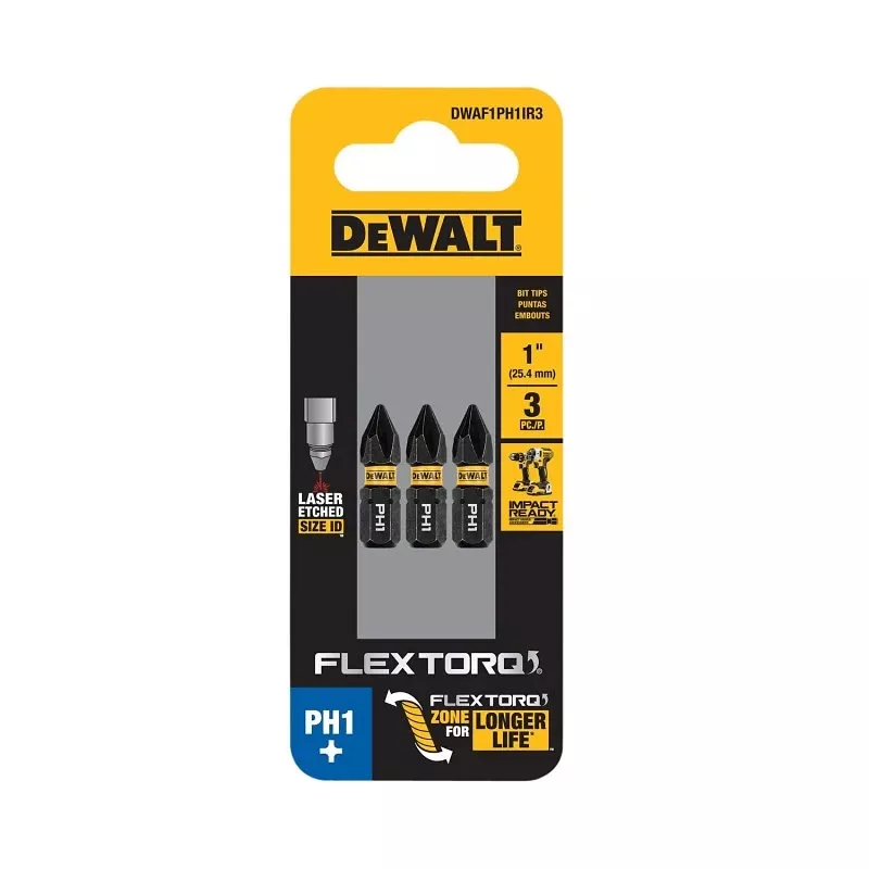Dewalt Flextorq Phillips #1 X 1 In. L Impact Driver Bit Set Steel 3 Pc