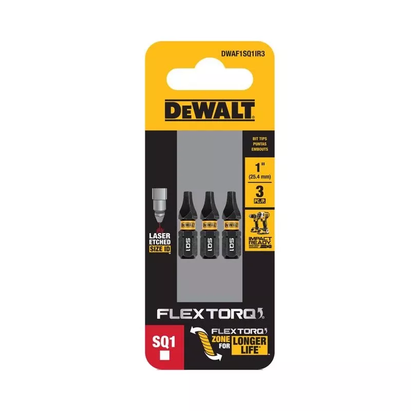 Dewalt Flextorq Square #1 X 1 In. L Impact Driver Bit Set Steel 3 Pc