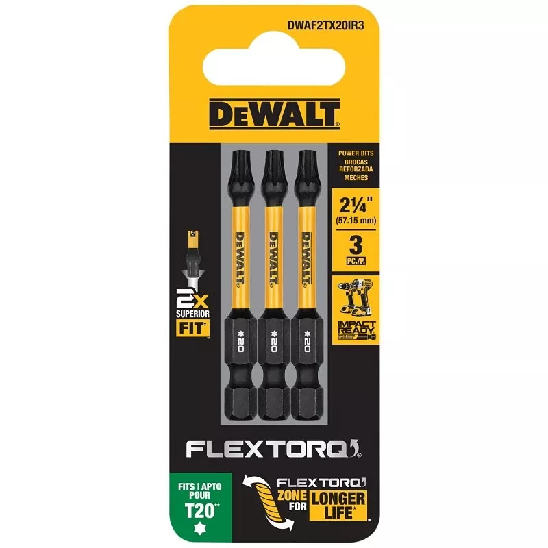 Dewalt Flextorq Torx T20 X 2.25 In. L Drill And Driver Bit Set Steel 3 Pc