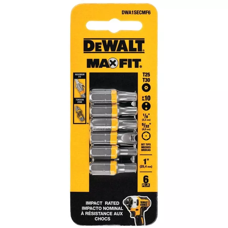 Dewalt Max Fit Assorted Assorted X 1 In. L Security Bit Set Steel 6 Pk